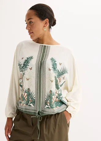 T-shirt tunique imprimé, Couleur: crème imprimé