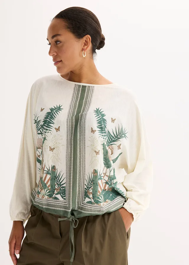 T-shirt tunique imprimé, Couleur: crème imprimé