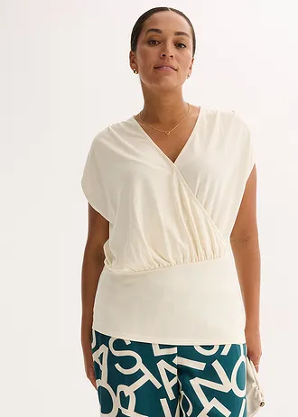 Zavinovací tričko ze splývavé směsi s viskózou, barva: přírodní