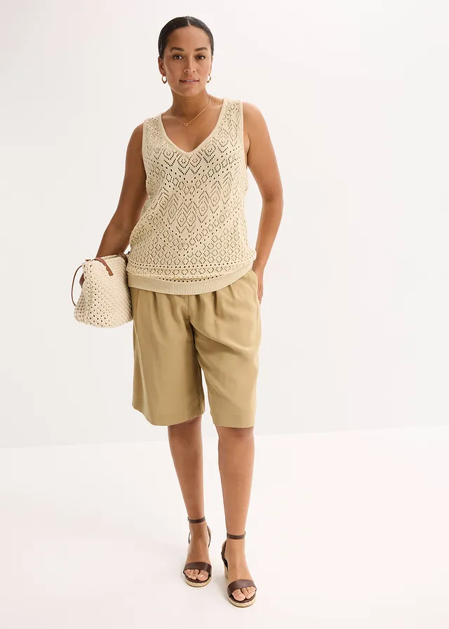 Ajour top met katoen, Kleur: lichtsand