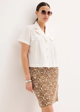 Žerzejová sukně • hnědá barva koření-béžová s grafickým potiskem • bonprix obchod