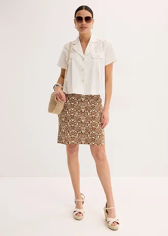 Žerzejová sukně • hnědá barva koření-béžová s grafickým potiskem • bonprix obchod