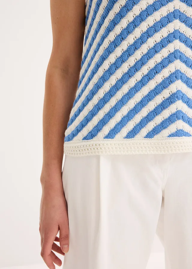 Top en maille • bleu moyen/blanc cassé • product-page.page-title-suffix