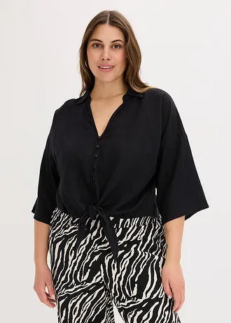 Linnen blouse, Kleur: zwart