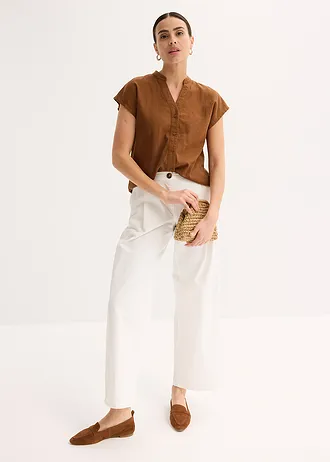 Linnen blouse in een luchtige linnenmix, Kleur: toffee