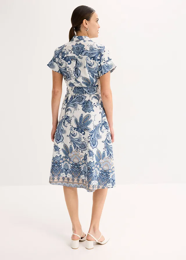 Robe avec lien à nouer • beige naturel/bleu foncé imprimé • product-page.page-title-suffix