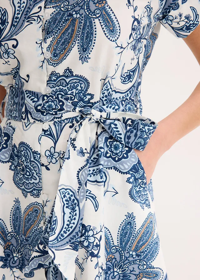 Robe avec lien à nouer • beige naturel/bleu foncé imprimé • product-page.page-title-suffix