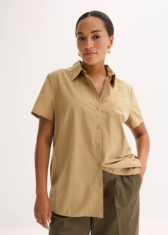 Chemisier manches courtes en popeline, Couleur: olive clair