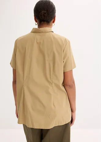 Chemisier manches courtes en popeline, Couleur: olive clair
