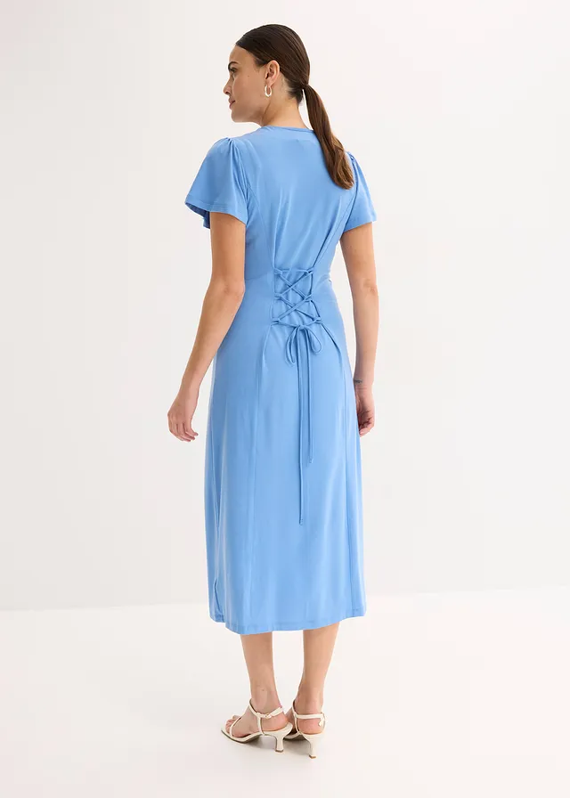 Robe fendue en jersey, Couleur: bleu moyen