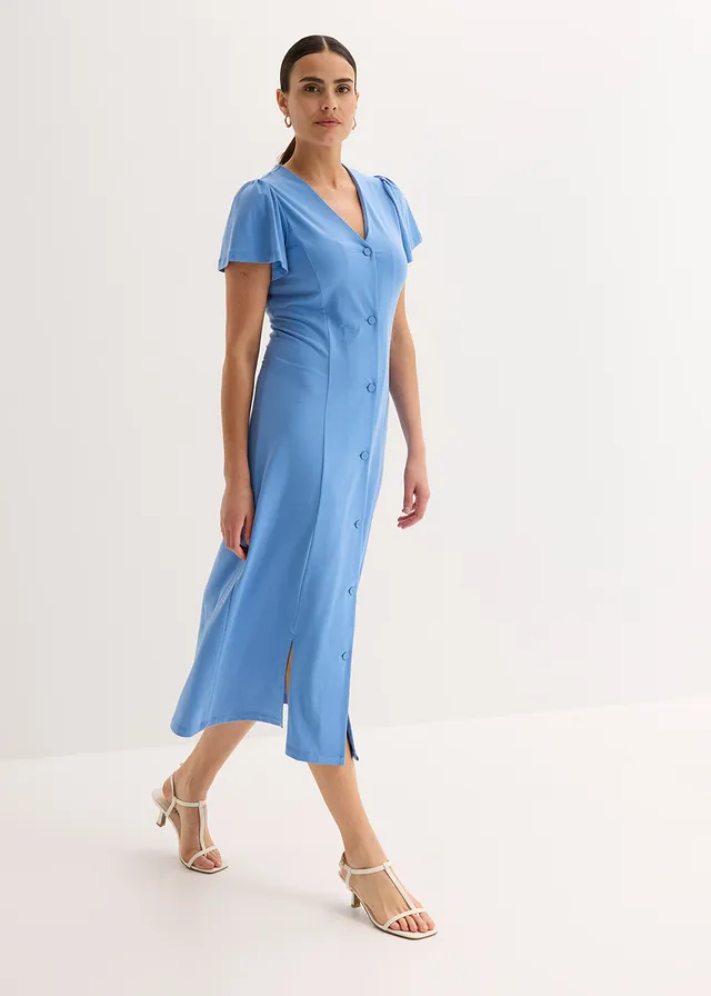 Robe fendue en jersey, Couleur: bleu moyen