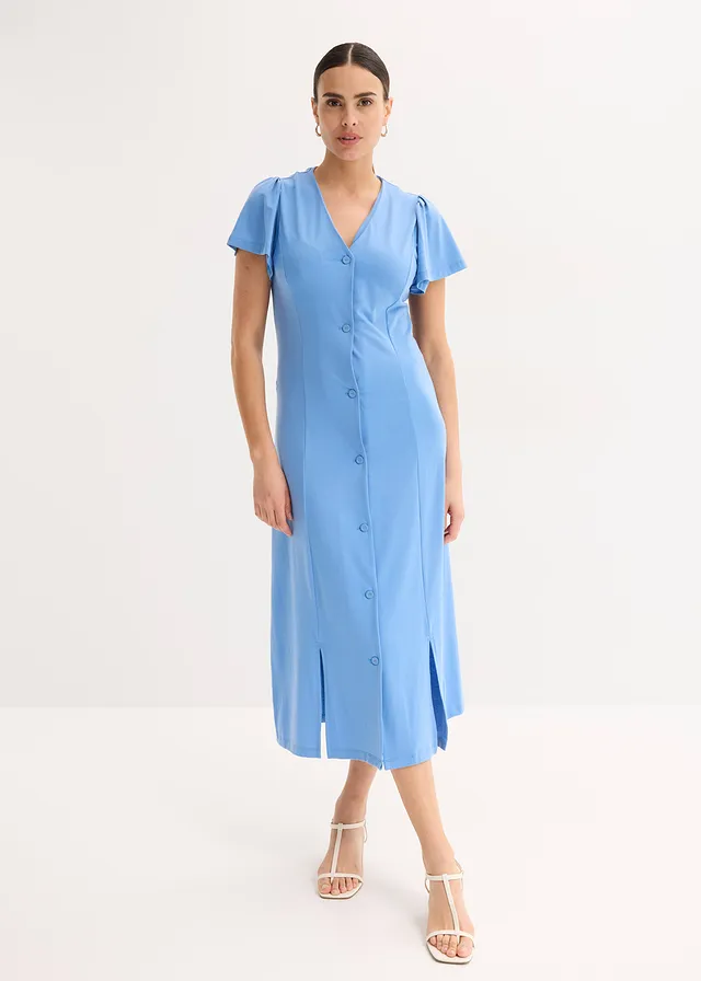 Robe fendue en jersey, Couleur: bleu moyen