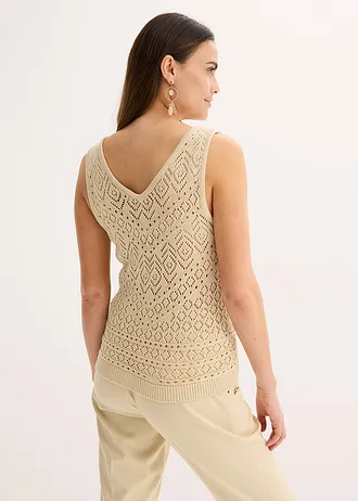 Top tricotat cu model ajurat, cu bumbac • bej nisipiu mat • magazin bonprix