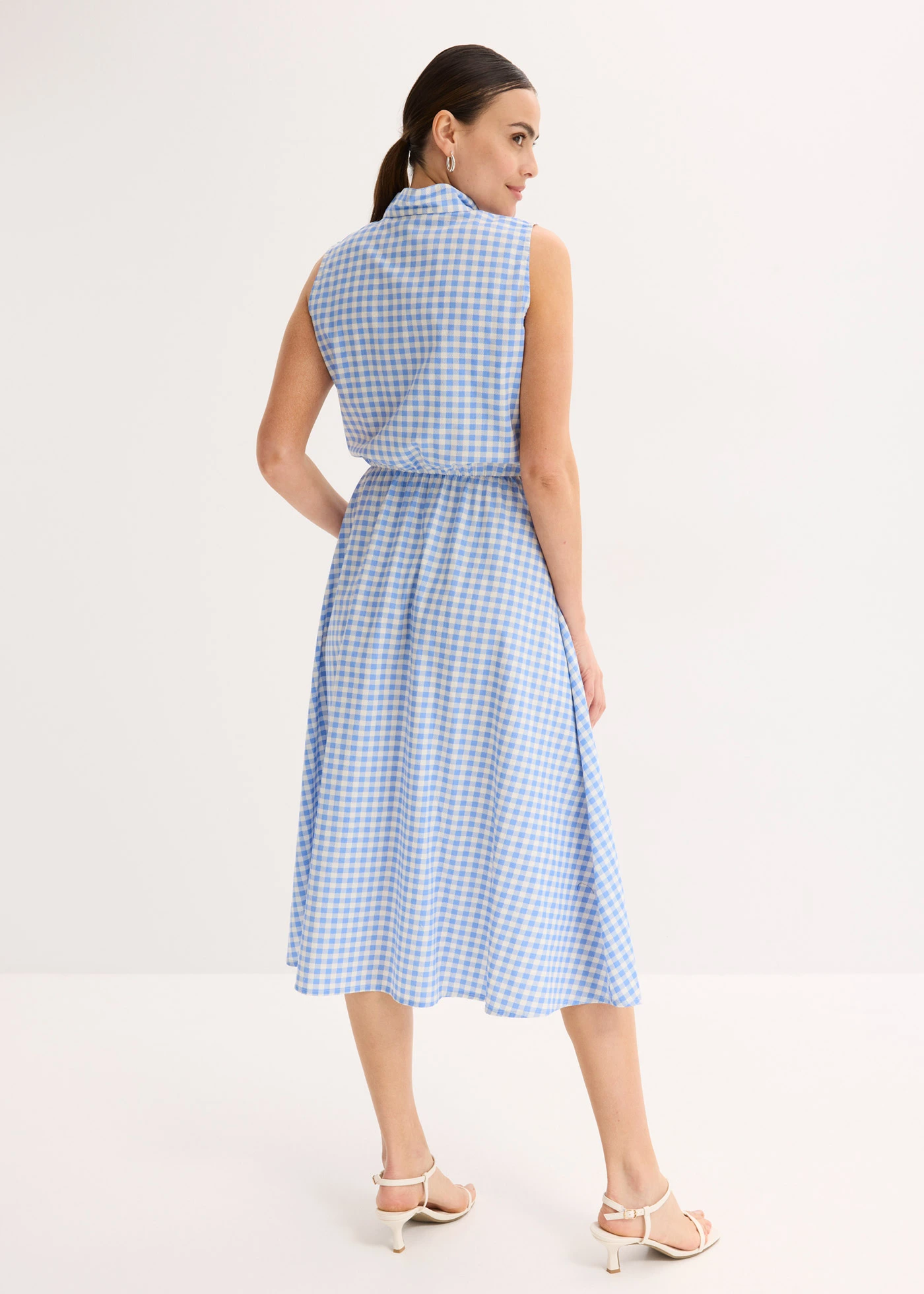 Popeline jurk van katoen • middenblauw-wolwit geruit • bonprix online shop