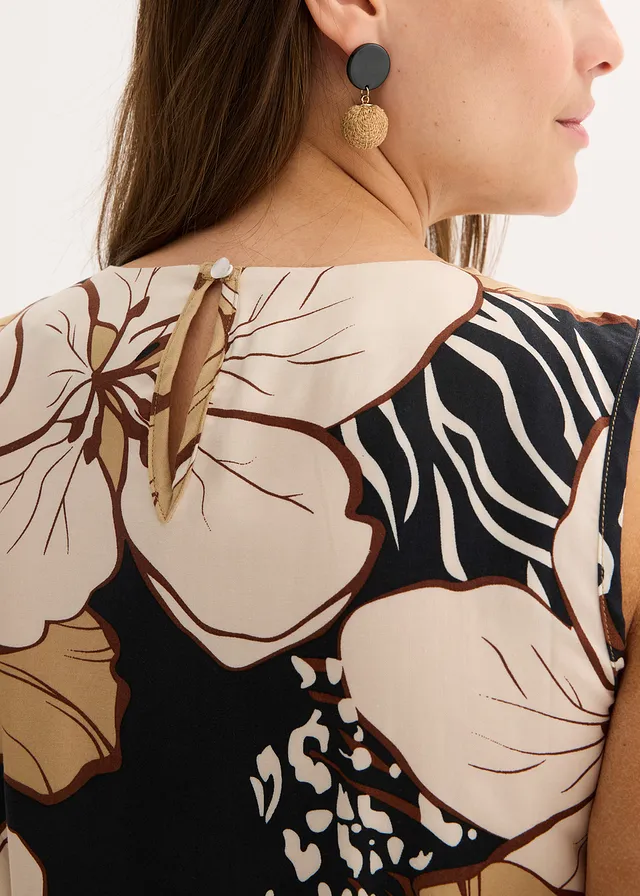 Viscose blousetop • zwart/natuurbeige/new beige/toffee gebloemd • product-page.page-title-suffix
