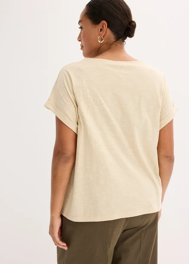 T-shirt en coton avec rivets, Couleur: sable clair imprimé