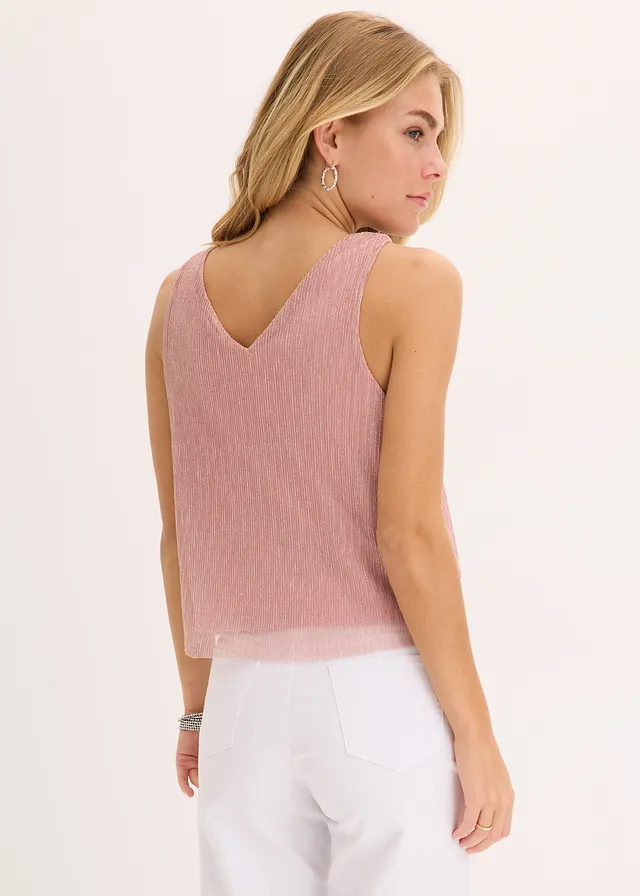 Cropped top met diep decolleté, Kleur: rozenkwarts-zilverkleur