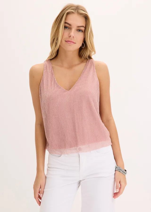 Crop top au décolleté plongeant, Couleur: rose quartz /argenté
