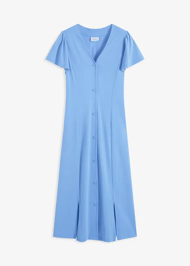 Robe fendue en jersey, Couleur: bleu moyen