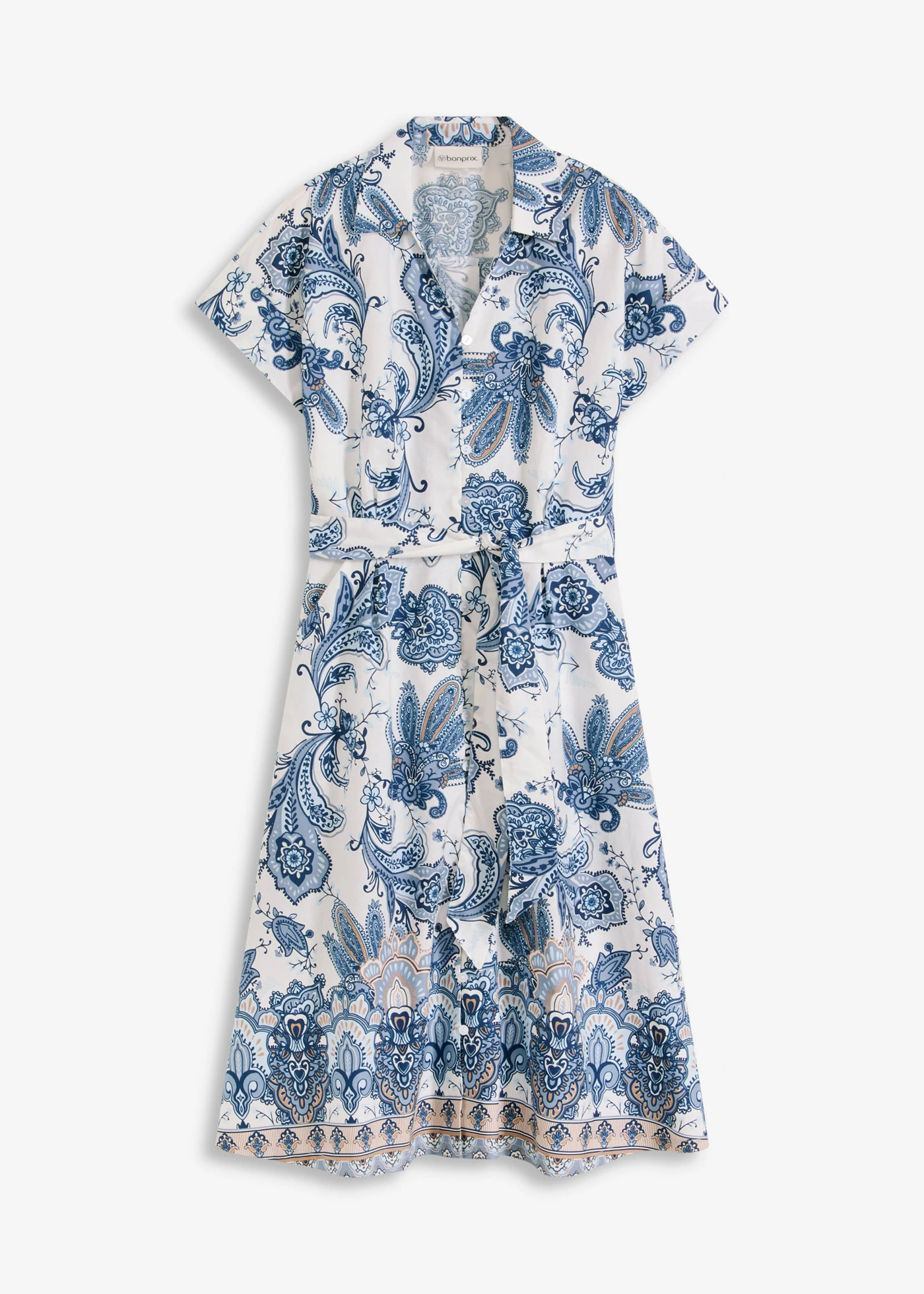 Šaty s vázačkou • přírodno-tmavě modrá s potiskem • bonprix obchod