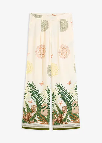 Široké kalhoty z viskózy, s natištěnou bordurou