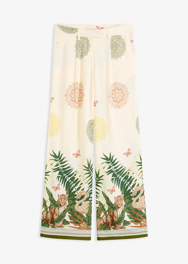 Široké nohavice z viskózy, s potlačou