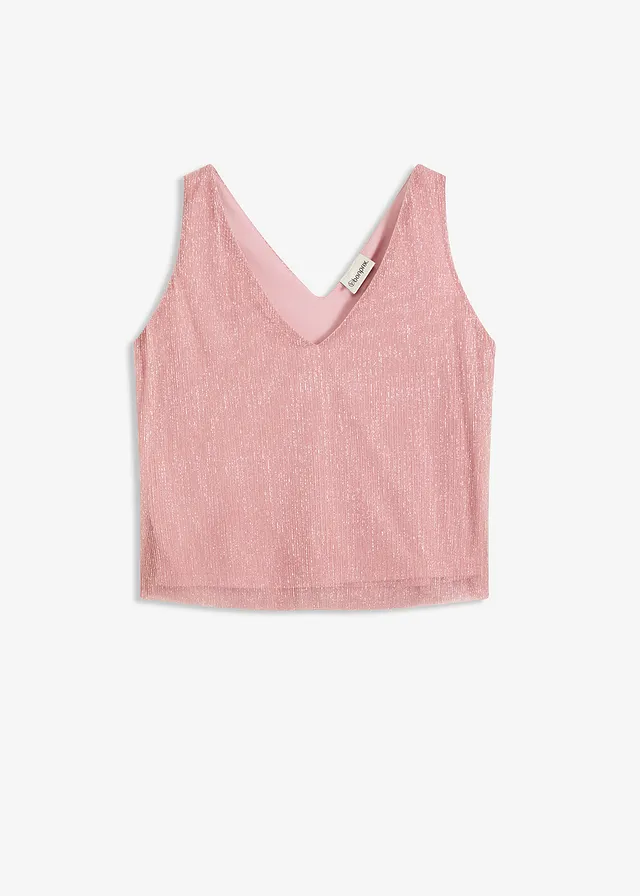 Crop top au décolleté plongeant, Couleur: rose quartz /argenté