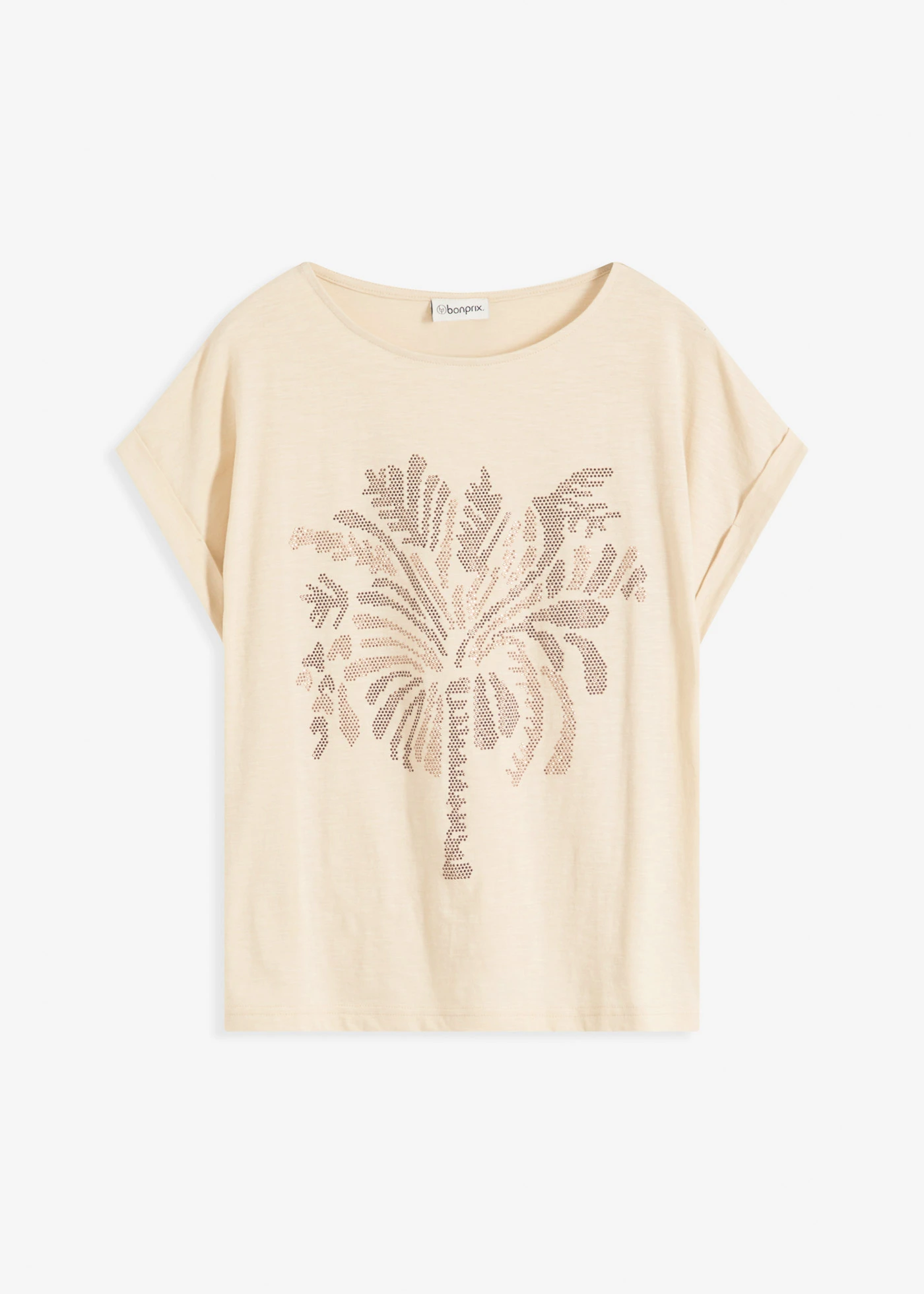 Katoenen shirt met studsapplicatie • lichtsand met print • bonprix online shop