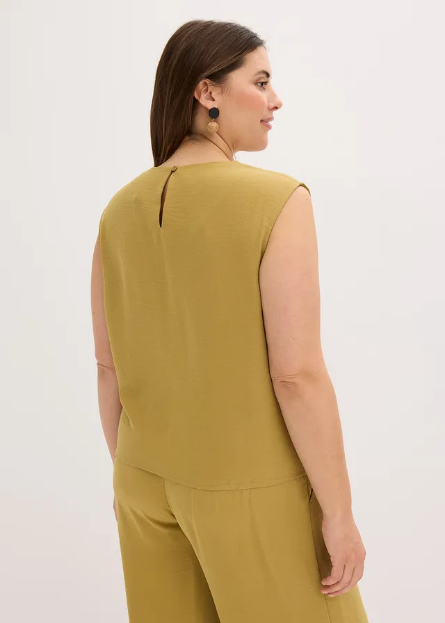Blouse sans manches nouée sur le côté, Couleur: olive mat