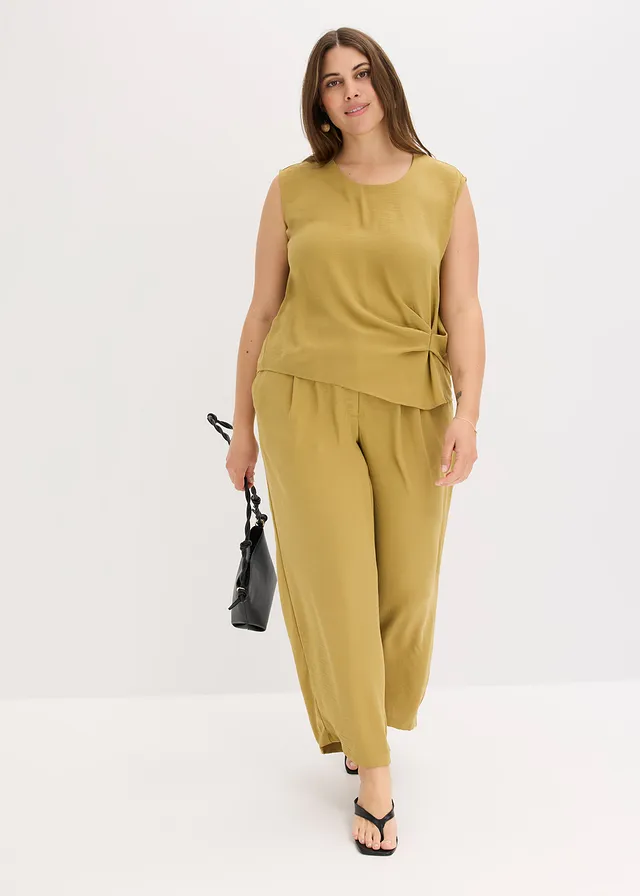 Blouse sans manches nouée sur le côté, Couleur: olive mat