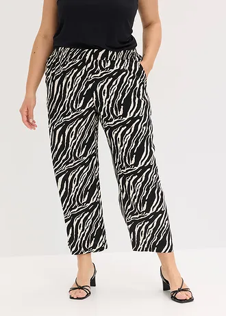Pantalon en viscose, taille élastiquée, Couleur: noir/écru zèbre