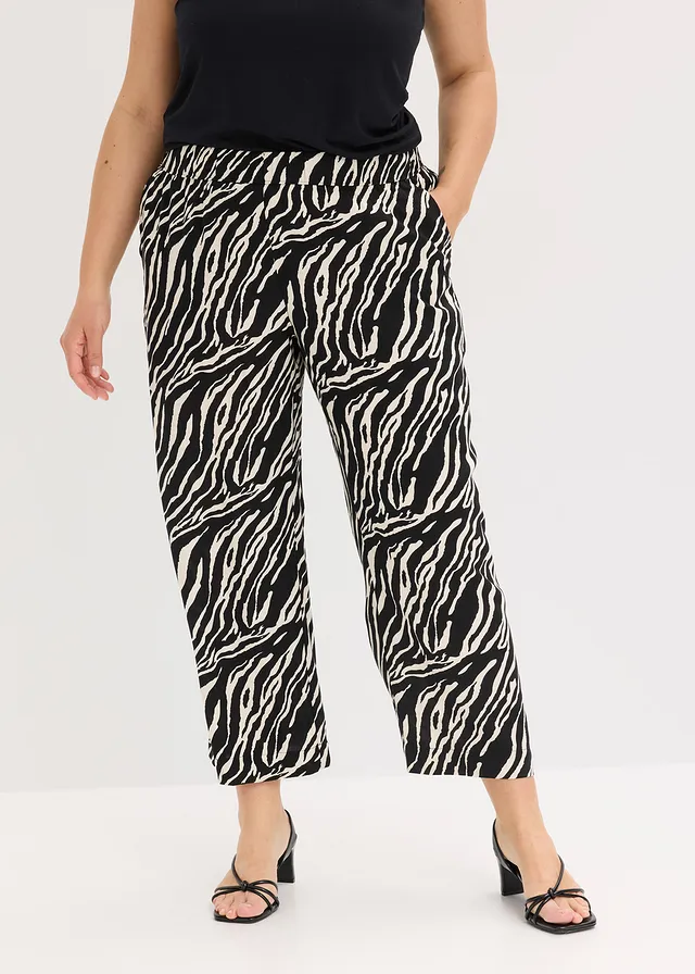 Instapbroek van viscose, Kleur: zebraprint zwart-ecru