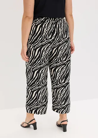 Pantalon en viscose, taille élastiquée, Couleur: noir/écru zèbre