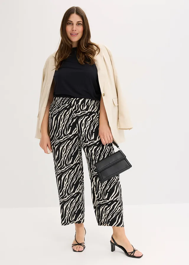 Instapbroek van viscose, Kleur: zebraprint zwart-ecru