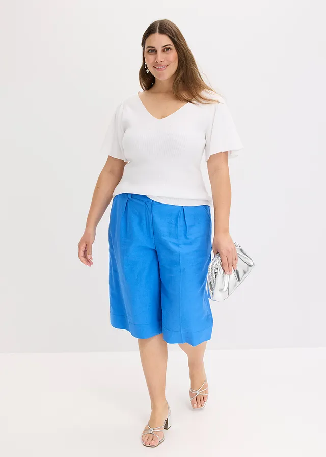 Geribd shirt met korte vleermuismouwen, Kleur: wit
