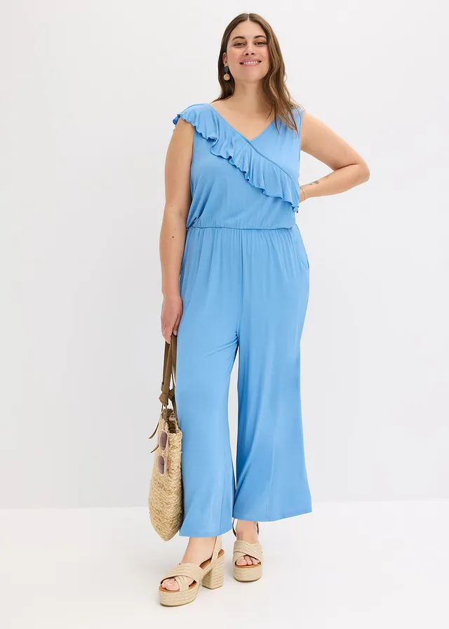 Combinaison en jersey avec volant, Couleur: bleu moyen