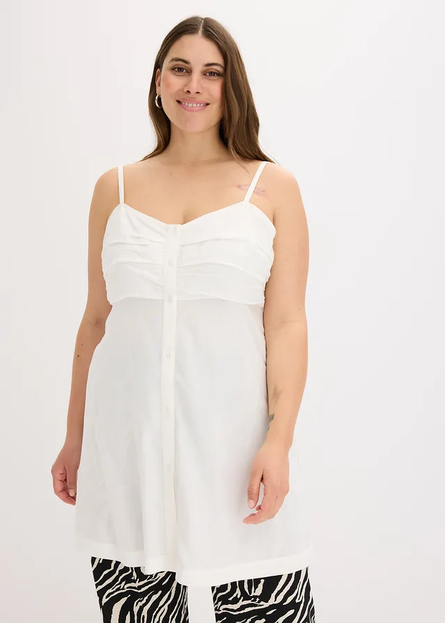 Longue blouse sans manches en viscose, Couleur: écru
