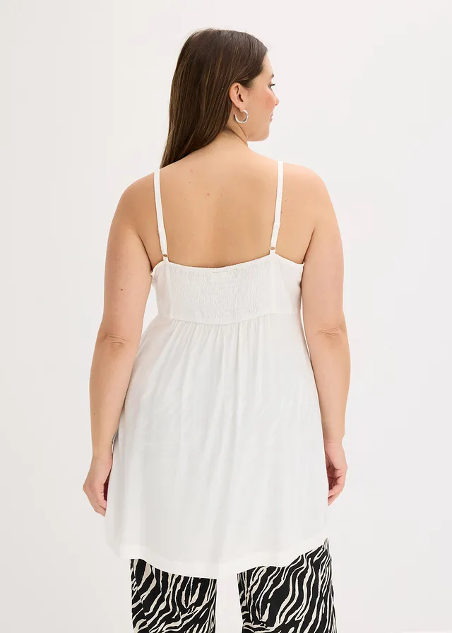 Longue blouse sans manches en viscose, Couleur: écru