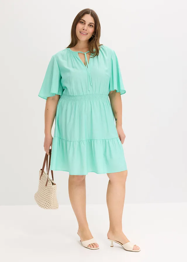 Robe courte et fluide en viscose mélangée, Couleur: bleu menthol