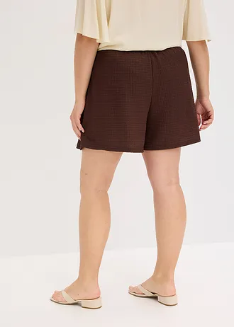 Instap short van gestructureerde crêpe, Kleur: terrabruin