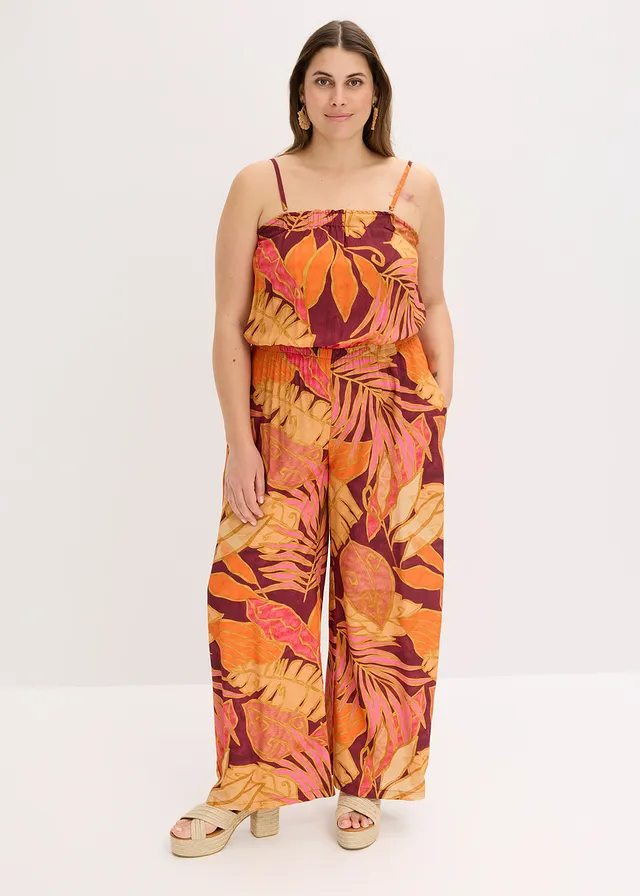 Combinaison imprimée en viscose fluide, Couleur: marron floral