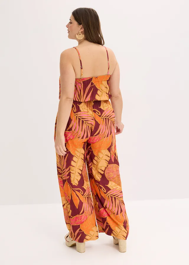 Combinaison imprimée en viscose fluide, Couleur: marron floral