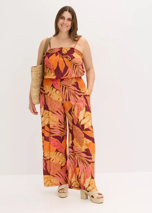 Combinaison imprimée en viscose fluide, Couleur: marron floral