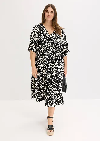 Žerzejové šaty s potiskem, barva: černá + bílá