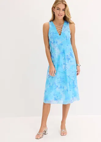 Midi šaty ze síťoviny, barva: světle modrá s batikou