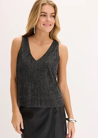 Cropped top met diep decolleté, Kleur: zwart/zilverkleur