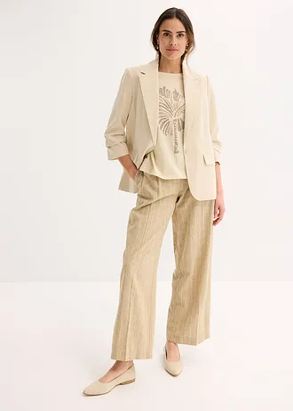 Katoenen shirt met studsapplicatie, Kleur: lichtsand met print