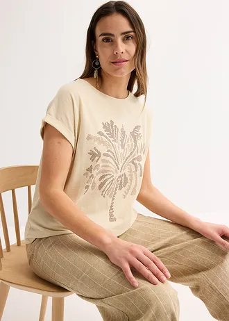 Katoenen shirt met studsapplicatie • lichtsand met print • bonprix online shop