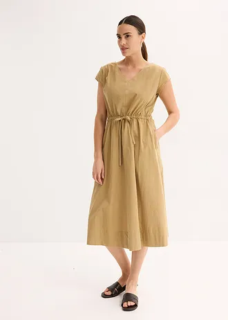 Rochie din poplin de bumbac cu șiret în talie • măsliniu deschis • magazin bonprix