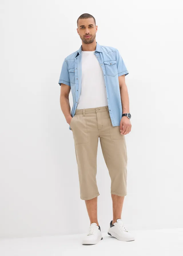 Lange bermuda met opgestikte zakken, regular fit, Kleur: olijfgroen